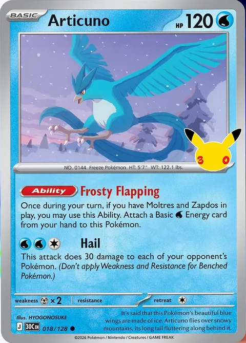 English Articuno 018/128 — Pokemon TCG 30th Celebration