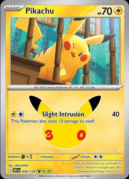 English Pikachu 036/128 — Pokemon TCG 30th Celebration