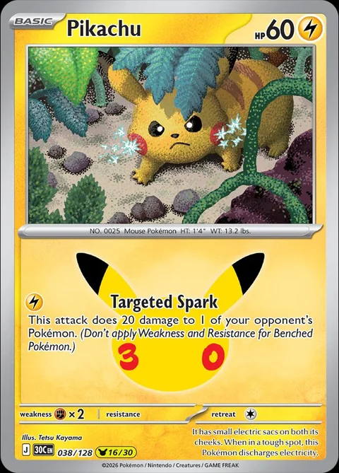 English Pikachu 038/128 — Pokemon TCG 30th Celebration