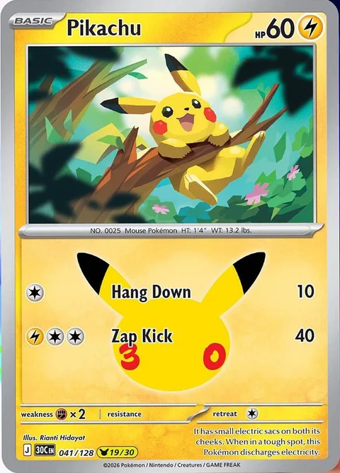 English Pikachu 041/128 — Pokemon TCG 30th Celebration