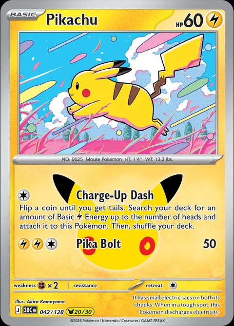 English Pikachu 042/128 — Pokemon TCG 30th Celebration