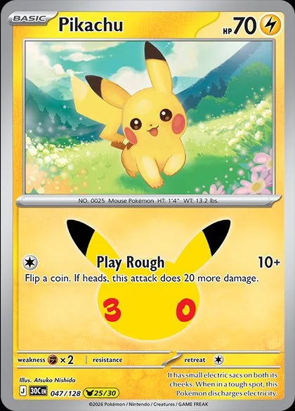 English Pikachu 047/128 — Pokemon TCG 30th Celebration