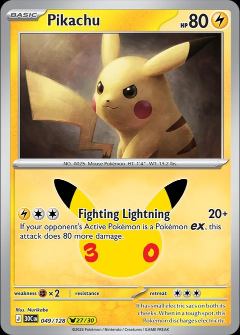 English Pikachu 049/128 — Pokemon TCG 30th Celebration