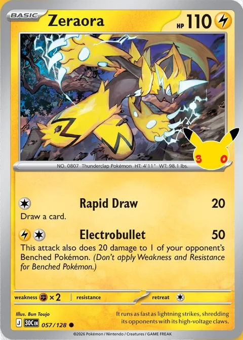 English Zeraora 057/128 — Pokemon TCG 30th Celebration