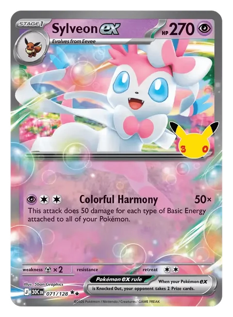 English Sylveon ex 071/128 — Pokemon TCG 30th Celebration