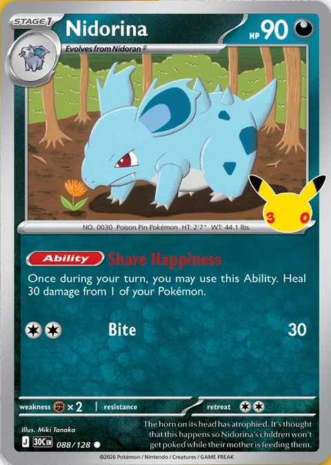 English Nidorina 088/128 — Pokemon TCG 30th Celebration