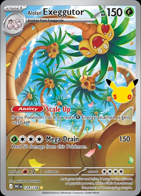 English Alolan Exeggutor 129/128 — Pokemon TCG 30th Celebration