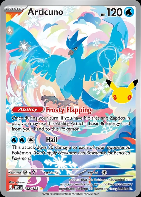 English Articuno 132/128 — Pokemon TCG 30th Celebration