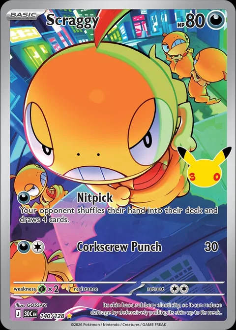 English Scraggy 140/128 — Pokemon TCG 30th Celebration