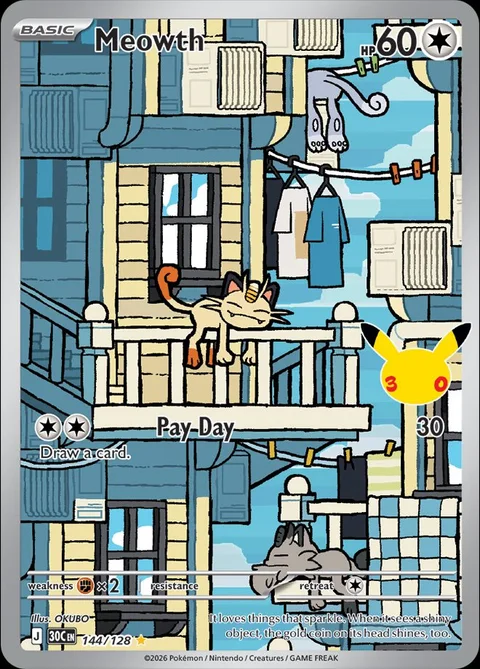 English Meowth 144/128 — Pokemon TCG 30th Celebration