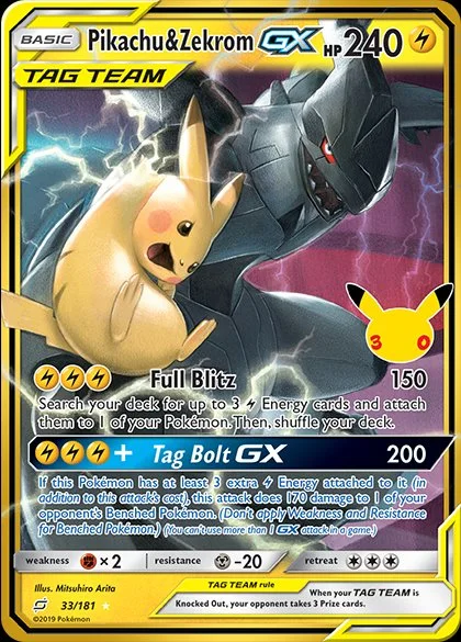 English Pikachu & Zekrom-GX 33/181 — Pokemon TCG 30th Celebration