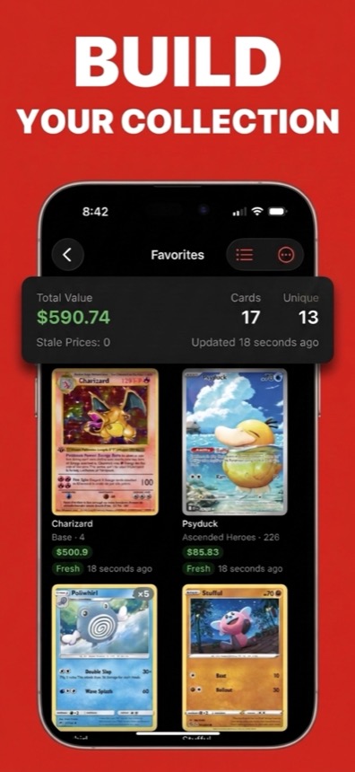 MonZap collection tracker showing cards and total value