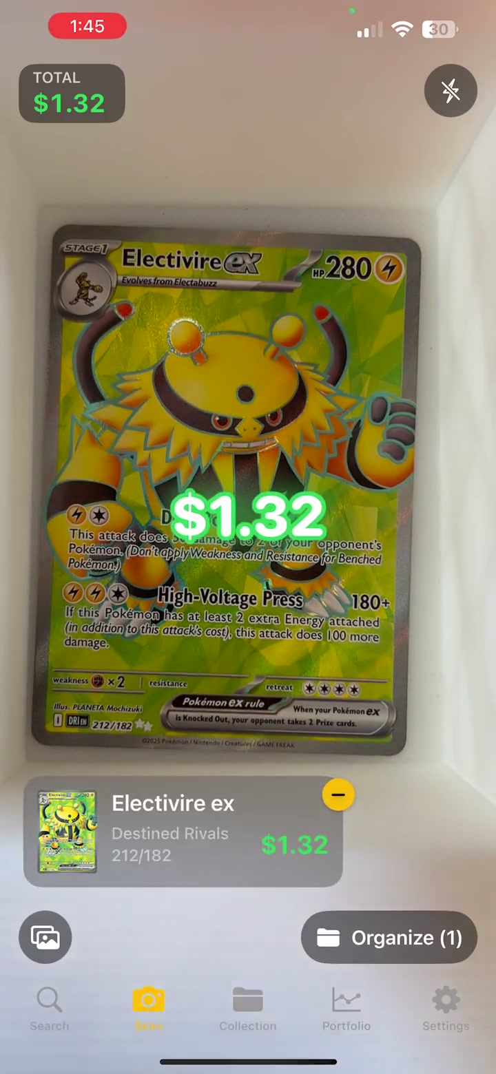 MonZap scanner identifying an Electivire Pokémon card