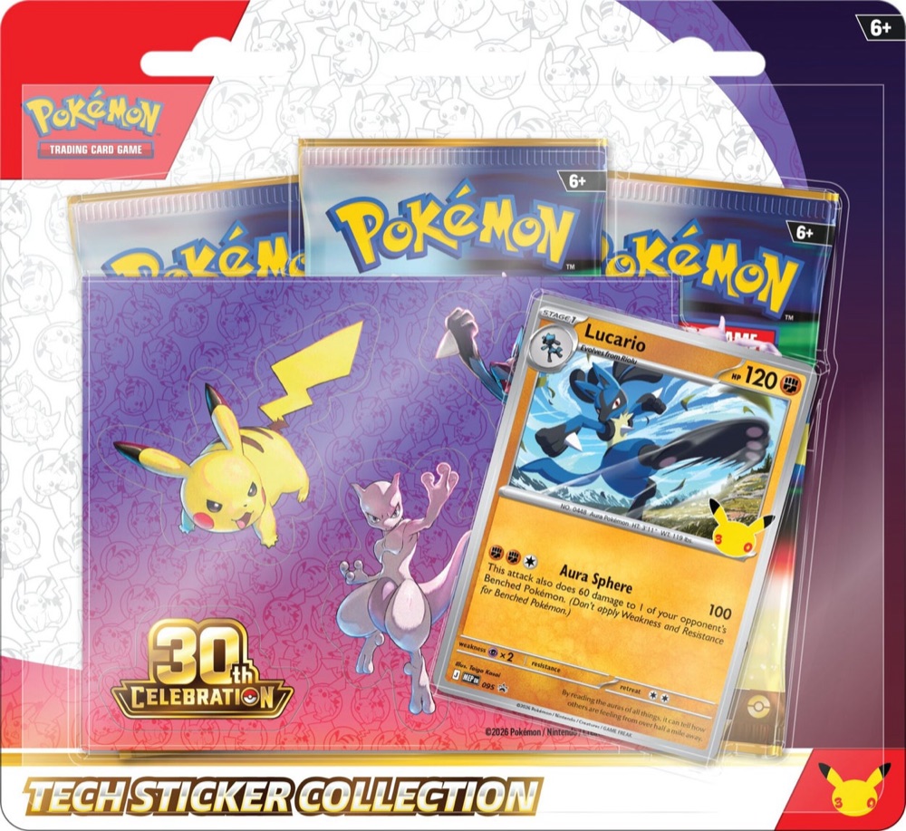 Pokemon TCG 30th Celebration Tech Sticker Collection featuring Lucario